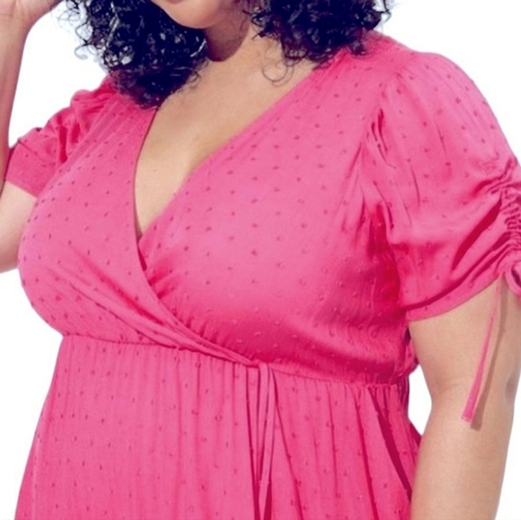 Torrid Swiss Dot Surplice Midi Dress Pink Womens Romantic - Picture 2 of 7